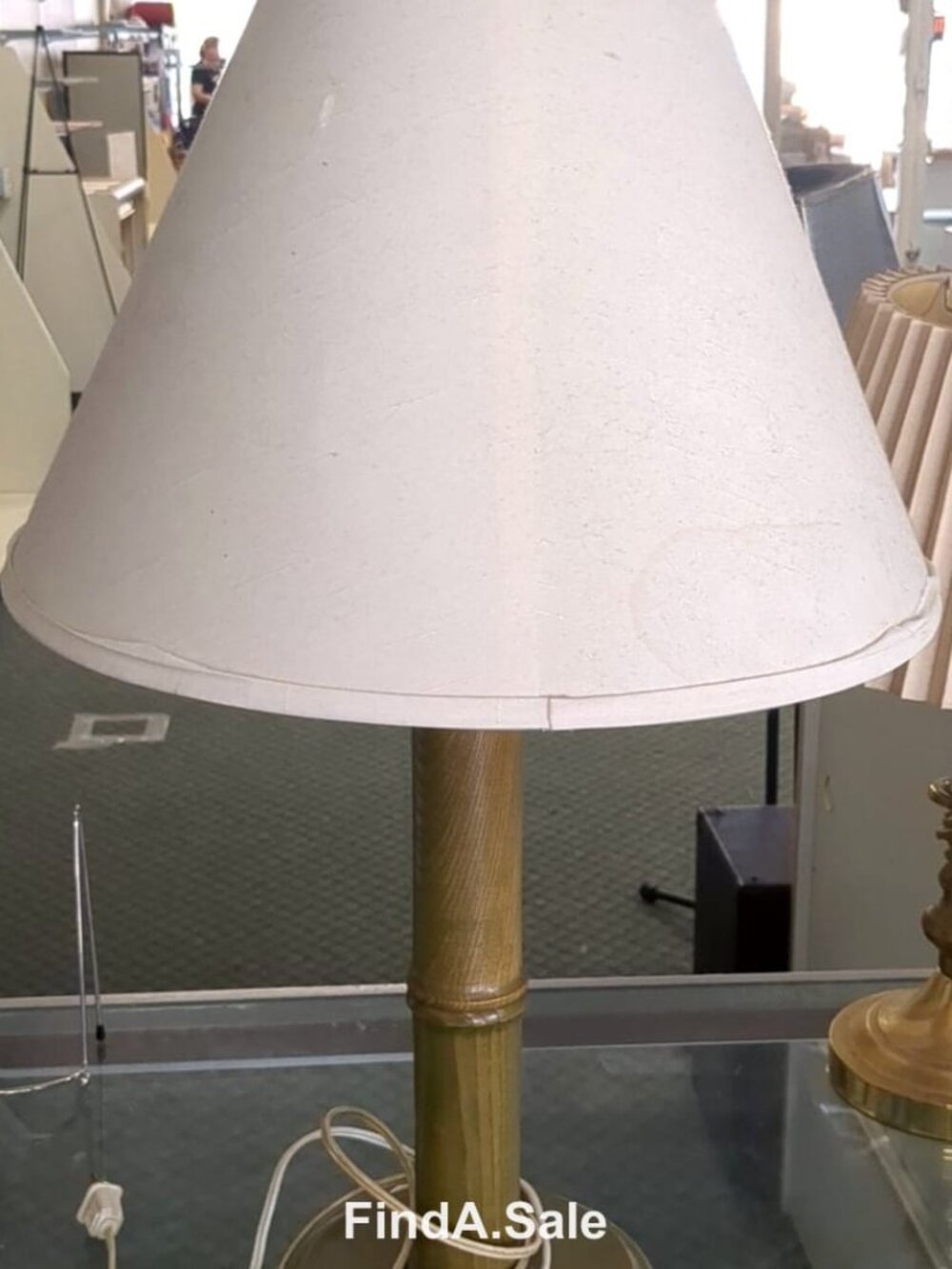 Brass Table Lamp, Mid-Century Modern Style with Cream Linen Shade